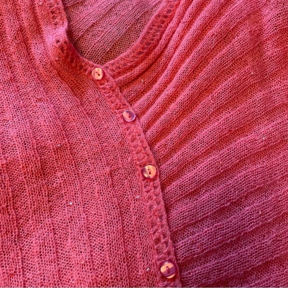 April Cornell Coral Asymmetrical Knit Poncho with Fringe-Tiny Beads throughout - Picture 6 of 7